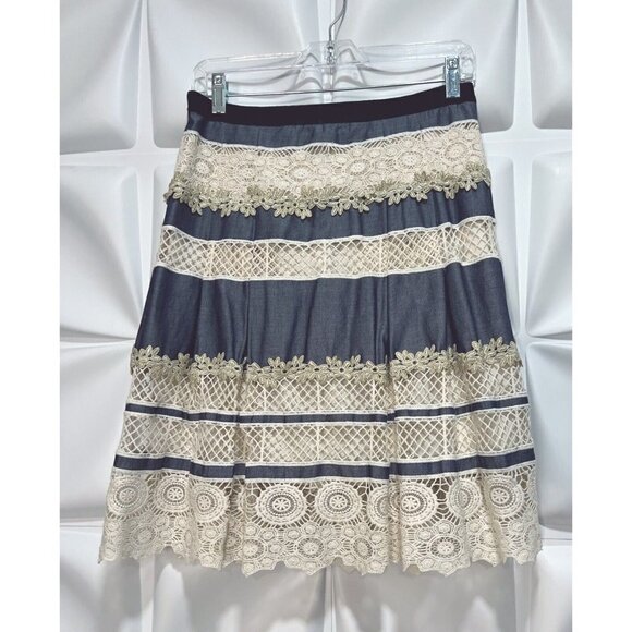 Elie Tahari Sz S 4 Cropped Crochet Lace Chambray Ivory Blue Skirt Top 2pc Set - Picture 8 of 16